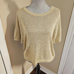 Loft Golden Metallic Crew Sweater Knit Beige Yellow Rayon  size XL